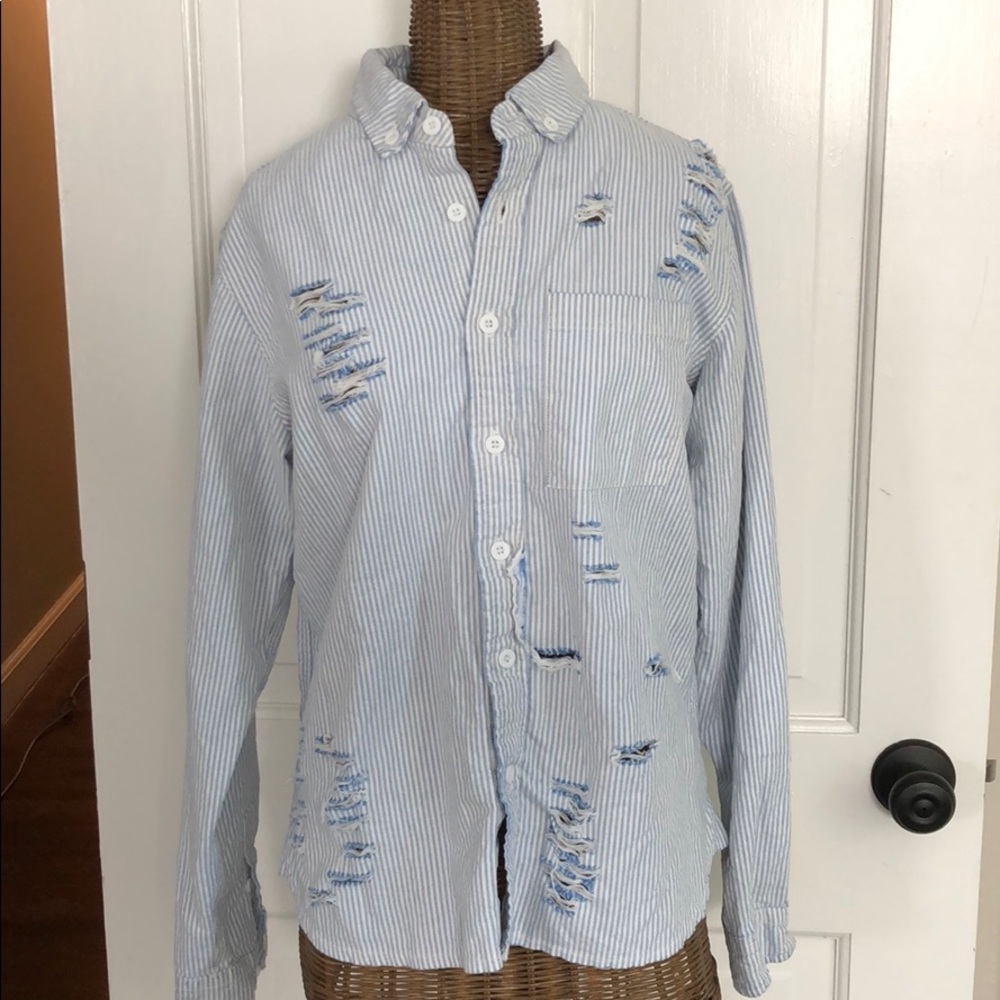 Carmar blue and white striped button down